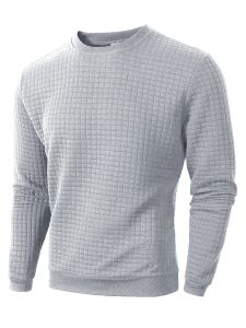 Autumn Mens Crew Neck Pullover Solid Color Casual Jacquard Check Sweatshirt Long Sleeve Warm Slim Sweaters Knitted Streetwear