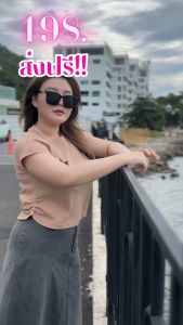 เสื้อครอปคอกลม แขนสั้น(กรุณาอ่านรายละเอียดก่อนสั่งซื้อ) งานผ้าวาฟเฟิลเกรดพรีเมี่ยม