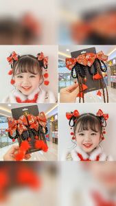 2Pcs Jepit Jepitan Rambut Anak China Hanfu Model Lucu Rumbai Imlek China Style Fashion Hair Clip Aksesoris Rambut Anak Perhiasan Hanfu