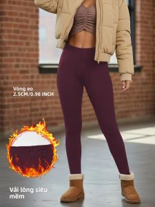 Quần Legging Giữ Nhiệt Lót Lông Cừu Nữ Mùa Đông Cạp Thấp Kiểu Thể Thao Dài Đến Mắt Cá Chân Thích Hợp Cho Yoga Tập Luyện Chạy Bộ Chất Liệu Polyester Spandex Thoải Mái