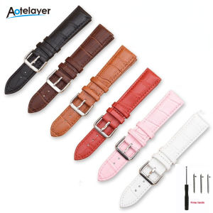 12 14 16 18 19 20 21 22 24mm Width Quick Release Colorful Genuine Leather Strap Men Women Black Red Watchband Flat Head Universal Watch Accessories