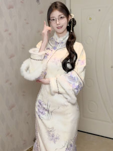 CHANGTONG | Traditional Chinese Style Renovated Vintage Elegant Printed Slim Fit Sheath Dress