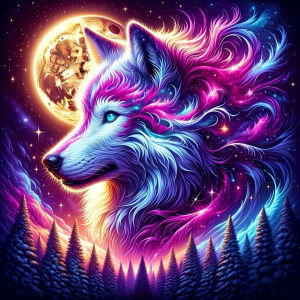 Huacan 5D Diamond Art Painting Wolf Moon Diamond Embroidery Animal Landscape Set Rhinestone Pictures