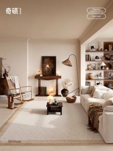 QISHUO | Retro Creamy Style Grid Carpet Washable