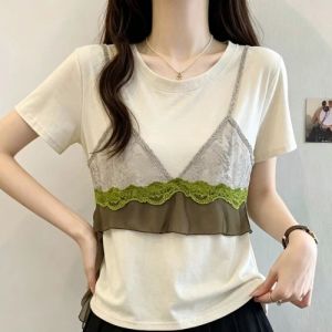AIYITI | Lace Trimmed Two-in-One Sleeveless T-Shirt Plus Size