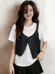 Layered Vest T-Shirt Sleeveless Shirt for Big Size Women Summer Slimming
