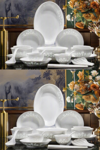 mornenjoy | Luxurious White Porcelain Dinnerware Set Jingdezhen Ceramics Underglaze