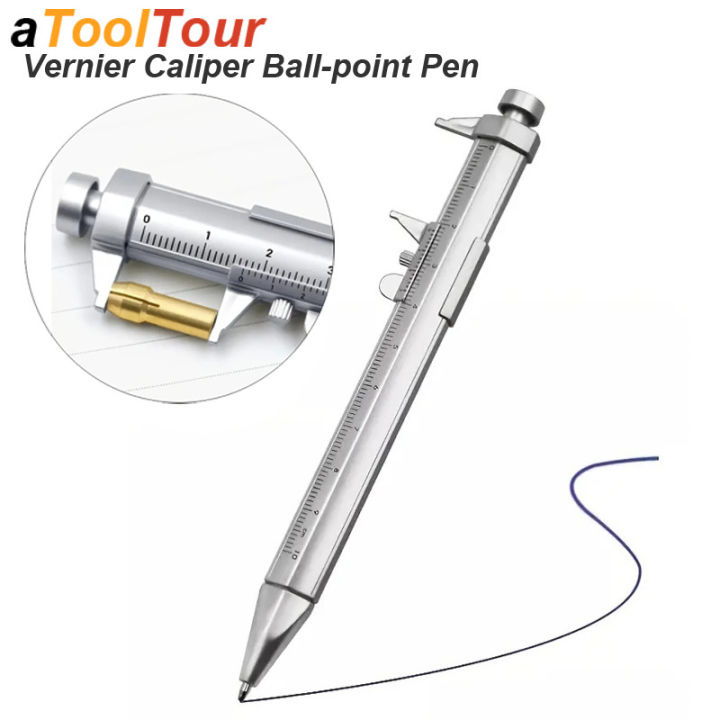 Vernier Caliper Pen Metric mm Ballpoint Stationery Blue Black Refill