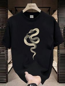 Summer Cotton round Neck Printed Short Sleeve T-Shirt Mens Snake Year Fashion Casual Slim Fit Body Shirt Youth Popular Style