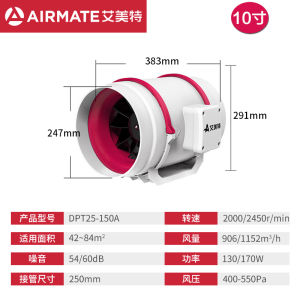 Airmate Powerful Kitchen Exhaust Fan 20A Pipe Ventilator for Home Bathroom Cooking Fume Removal Whole Pipe Installation