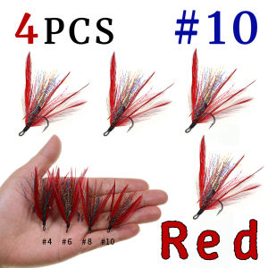 4PCS Feathered Treble Saltwater Fish Hook High Carbon Steel Barbed Fishing Hooks for Spinnerbait Crankbait Bass Lures