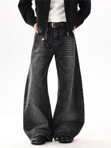 กางเกงยีนส์ทรงตรงสไตล์อเมริกันย้อนยุคสำหรับผู้ชายและผู้หญิง กางเกงขายาวทรงหลวม สไตล์ลำลอง ฤดูใบไม้ผลิและฤดูใบไม้ร่วง