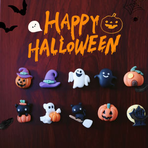 10Pcs Strong Magnetic Ghost Pumpkin Castle House Black Cat Fridge Magnets Hooks Sticker for Map Photo Halloween DIY Home Decor