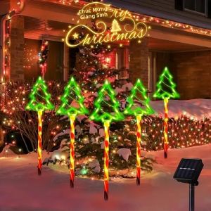 5 Cái/bộ Đèn LED Năng Lượng Mặt Trời Hình Cây Kẹo Que Trang Trí Sân Vườn Ngoài Trời Chống Thấm Nước Cắm Trang Trí Sân Vườn Cho Lễ Hội Giáng Sinh