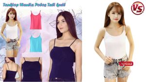 Tank-top Miniset Atasan-Tali kecil-Pakain Dalam Singlet Wanita Hitam Putih/Kamisol-Aurora Store