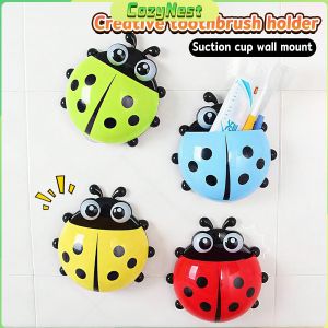 C.N Ladybug Cartoon Toothbrush Holder Bathroom Toothbrush Toothpaste Wall Suction Holder Rack Container