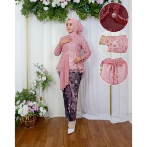 Setelan Kebaya Aurora Selendang Brokat Tile Kebaya Modern Wanita Wisuda Elegant Kebaya Kondangan