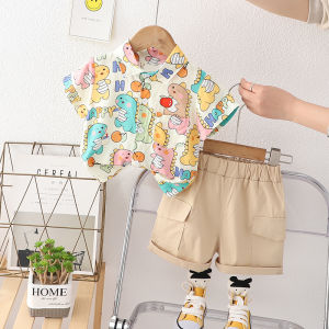 Boys Summer Outfit Set New Style Baby Clothes Cute Little Boy Dinosaur Shirt Cotton Cartoon Casual Thin Short Sleeve Shirt