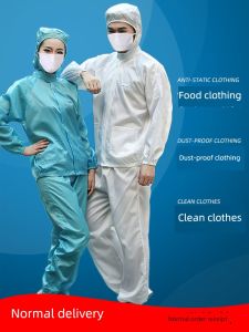 Blue Dustproof Baking Workwear Set for Men And Women with Logo Printed Hooded Separate Work Clothes for Factory Workshop