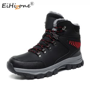 EsHi 2025 Winter Mens Boots Waterproof Plush Snow Boots Outdoor Man Shoes Safety Boot PU Leather Work Hiking Boots Big Size 39-47