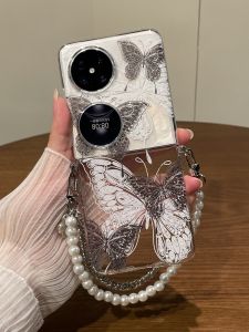 Huawei Pocket2 Butterfly Line Pearl Metal Foldable Ultra-Thin Fashion Womens Full Cover Hard Shell Protective Case Acrylic Material