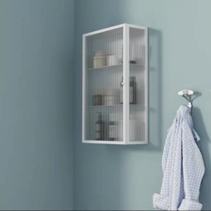 Bathroom Wall Mounted Glass Storage Cabinet Cosmetic Organizer Kitchen Pantry Shelf Metal Frame Nordic Style Artistic Design