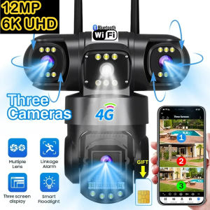 V380Pro 4G Camera Sim GSM WIFI Cam 12MP 6K Three Lens Three Screen Monitor Night Vision Security PTZ Video Surveillance Camera