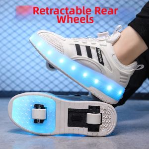 Light Up Rolling Shoes Invisible 4 Wheels Auto-retractable Childrens Skates