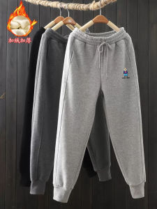 Womens High Waist Fleece Lined Thickened Sports Pants Grey Spring Autumn Winter New Style Casual Trousers Harlan Style Elastic Waist