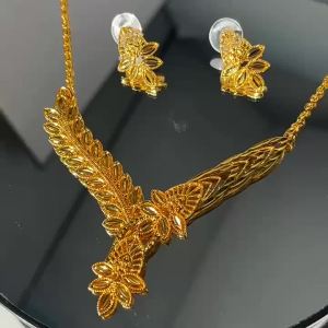 ตะวันออกกลาง 24K สร้อยคอหูข้าวสาลีสีทองจี้ต่างหูชุดดูไบยุโรปและอเมริกาเจ้าสาวแต่งงานเครื่องประดับ