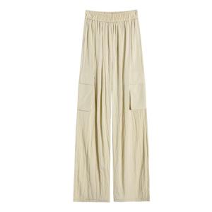 YAMIANNV | Ice Silk Yamamoto Pants Women Summer Thin Cotton Linen Casual Straight Leg Workwear Wide Leg Pants High Waist Long Trousers