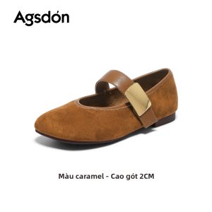 Agsdon | Dép Bằng Da Mềm Đế Bằng Kiểu Pháp Mary Jane Cổ Điển Đầu Vuông