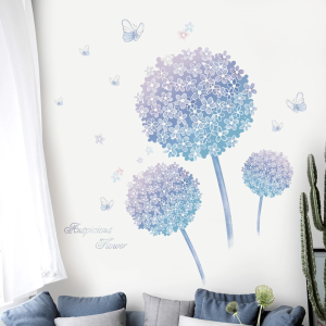 Decal giấy dán tường hoa cẩm tú cầu pastel có keo sẵn trang trí không gian phòng khách phòng ngủ