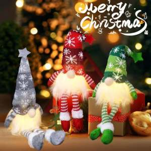 Faceless Doll with Light Knitted Elf Gnome Glowing Hanging Leg Plush Doll Christmas Decoration Gift