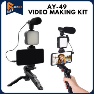 BIZLAB AY-49 Video Tripod Kit Phone Holder Microphone Selfie Shutter & LED Light Video Photography Live Broadcasting