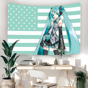 Tranh Treo Tường Anime Cờ Mỹ Miku Trang Trí Phòng Ngủ/phòng Tắm/phòng Khách Chất Liệu Polyester Dệt Kim Giặt Máy Được.