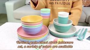21/7Pcs Wheat Straw Dinnerware Set Unbreakable Tableware Reusable Bowl Plate Cup Set for Home Camping Picnic