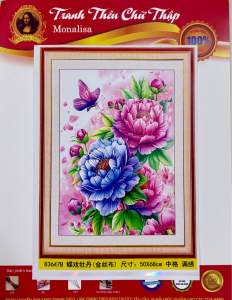 Tranh thêu Hoa mẫu đơn 83647B kích thước 50 x 68 cm