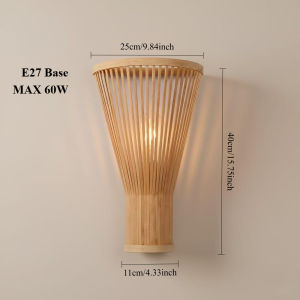 JOYINLED Japanese Style Bamboo Wall Lamp E27 Woven Lamp Shade Bamboo Bedroom Bedside Light Wall Sconce Wall Lighting 25x40CM