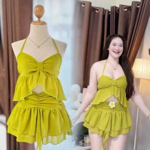 Set เสื้อคล้องคอ+กระโปรงชีฟองงทะเล ( m-04 ) 💦