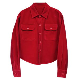 Red Shirt Jacket Womens New Chinese Style 2025 Fashionable And Stylish Top Loose Fit Long Sleeve Button up Pure Color Cotton Blend