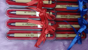 Personalized Bamboo Pen with Red Case and Ribbon