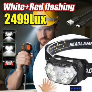 New 2000LM Ultra Bright 9 LED Headlamp USB C Rechargeable Headlight 10 Modes Waterproof Motion Sensor Head Lamp Work Flashlight