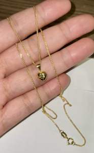 PAWNABLE 18K Saudi Gold Lightweight Japan Chain Necklace with 18K Gold Heart Dia Cut Pendant( buo pendant)
