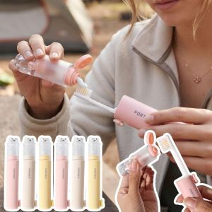 Portable 2-in-1 Toothbrush with Toothpaste Storage Container / Multifunctional Travel Oral Kit / Lightweight Accessory for Camping Hiking & Outdoor Trips