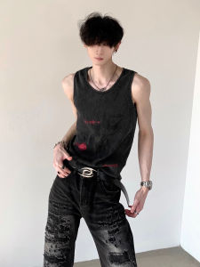 Washed American Style Slim Fit Sleeveless Tank Top for Men Punk Hip Hop Design Unique Youth Fashion Breathable Moisture Wicking
