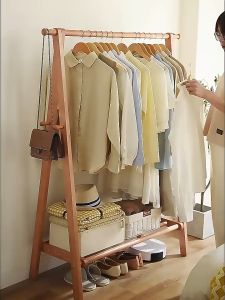 Bamboo Clothes Hanging Closet Organizer Stand Rack With Bottom Storage Multifunctional Coat Rack Rak Mantel Penyangkut Household Hanger
