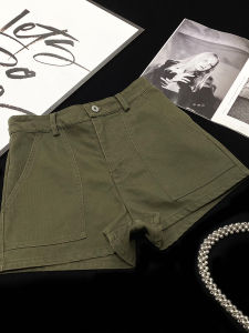 American Style Spicy Girl Military Green Retro Pocket Shorts Loose Workwear Hot Pants Womens High Waist Slimming Utility Shorts