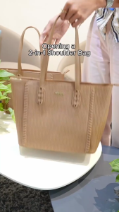MICHAELA Premium Striped Tote Set 2 PCS Interwoven Trim Roomy Handbags for Office Trips HB7506156 CX