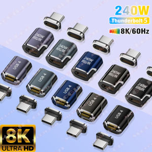 Mini USB4 80Gbps 240W Thunderbolt5/4 อะแดปเตอร์แม่เหล็ก USB C ถึงประเภท C Fast Charge Magnet Converter สาย 8K   60Hz ประเภท C อะแดปเตอร์